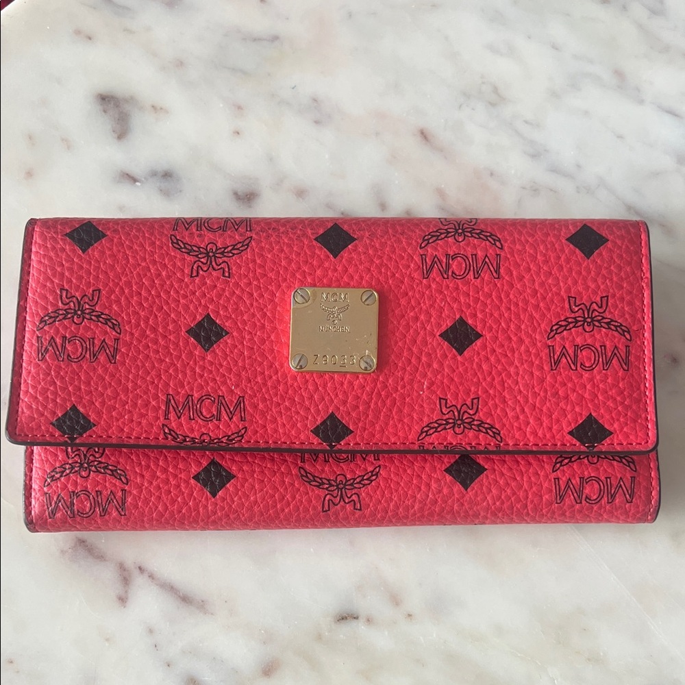 MCM Red and Black Leather Wallet